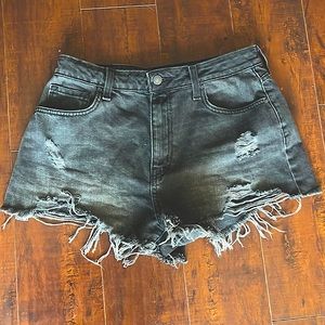 Distressed Black Denim Shorts